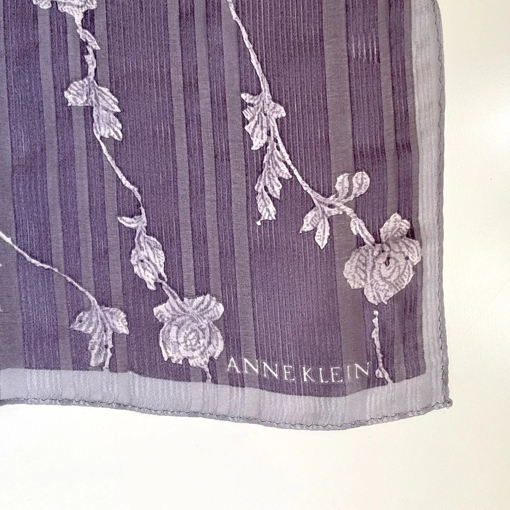 Vintage‎ 90s Anne Klein Silk Scarf Rectangle Purple Floral Cottagecore Fairy